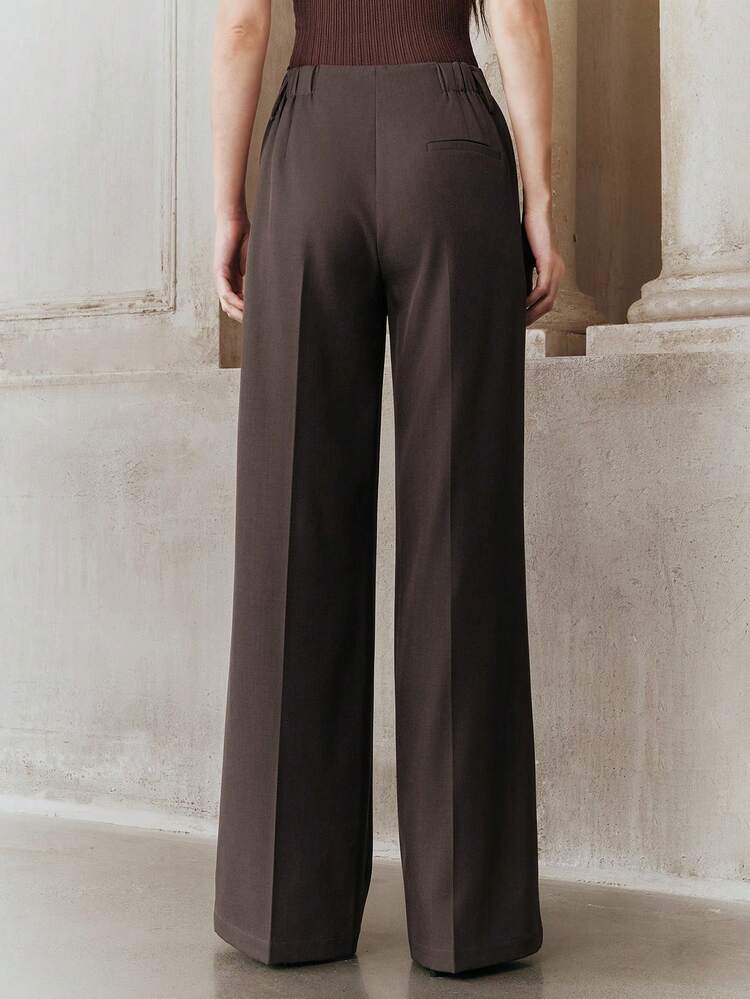 Women's Solid Color Pocket Casual Versatile Commute Wide Leg Suit Pants Brown Pants For Women Wide Leg Pants Formal Pants Flared Pants