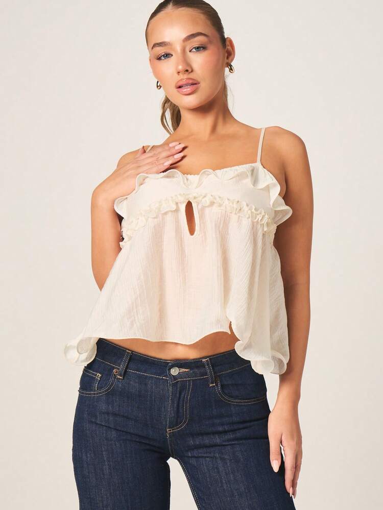 MISSGUIDED Chiffon Babydoll Camisole Top With Ruffle Detail Adjustable Straps Summer Layering Essential