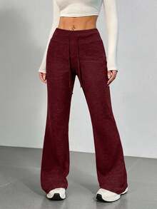 EURMUSE Women's Drawstring Waist Flare Leg Sweatpants - Burgundy - View 5
