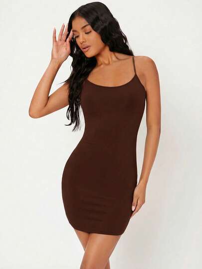 SHEIN BASICS Solid Cami Bodycon Casual Dinner Dating Dress