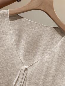 Resyla 蕾丝边吊带连衣裙罩衫，长袖针织披肩，夏季防晒女装 - 摩卡棕 - 查看 3