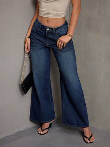 SHEIN ICON Women's Casual Washed Flare Leg Jeans, Suitable For Vacation, Daily Wear, And Commuting - Blue - View 1