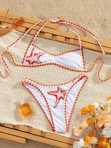 Swim Vcay Ladies Beach Music Festival Spring/Summer Sea Star Print Shell Flower Teeth Sexy Vacation Style Ladies Bikini Two Pieces Set - Multicolor - View 5