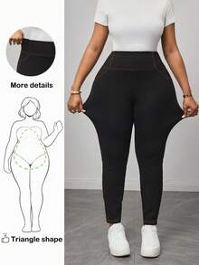 Truni Plus Top-Stitching Wideband Waist Leggings - Black - View 1