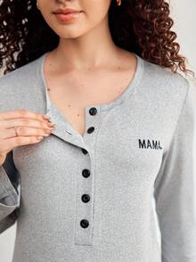 孕妇舒适弧形下摆长袖家居连衣裙，秋季 - 淺灰色 - 查看 6