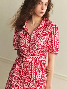 Écloséra 法式复古印花长裙 - 紅色 - 查看 3