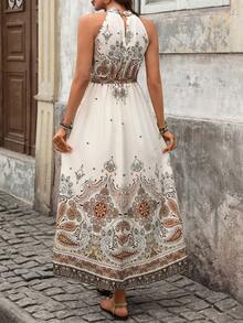 SHEIN Holidaya Đầm ngắn không tay cổ đứng dáng bohemian vintage in họa tiết paisley dành cho nữ, thích hợp cho mùa xuân/hè. - Nhiều màu - Xem 2