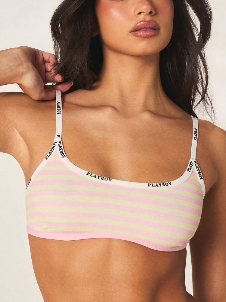 Missguided x Playboy Reggiseno a fascia a righe orizzontali, reggiseno morbido con coppa, biancheria intima a pullover