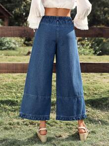 Breezaya Quần jeans ống rộng xếp ly dáng casual thời trang nữ - Rửa tối - Xem 3