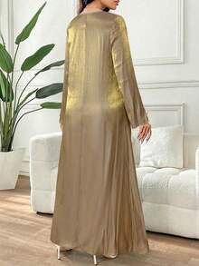 Women's V-Neck Sequin Butterfly Pattern Casual Party Outgoing Arabic Style Dress - Dusty Pink - View 3