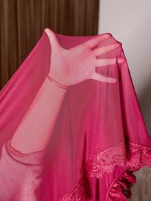 Slumberist Plus Size Sexy Lace Trim Sheer Robe - Burgundy - View 7