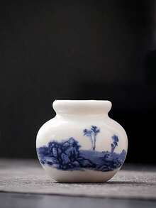 1 ultra-mini blau-weiße Porzellanvase (4,5 * 4 * 2,5 cm, etwa die Länge von zwei Zeigefingern erwachsener Personen; bitte nicht kaufen, wenn dies ein Problem darstellt) - glasierte Keramikvase, Heimdekoration, chinesischer Stil dunkelblau Vase, geeignet als Tischdekoration. - Verschiedenfarbig - Übersicht 20
