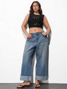Maija Plus Size Solid Color Minimalist Everyday Jeans - Medium Wash - View 6