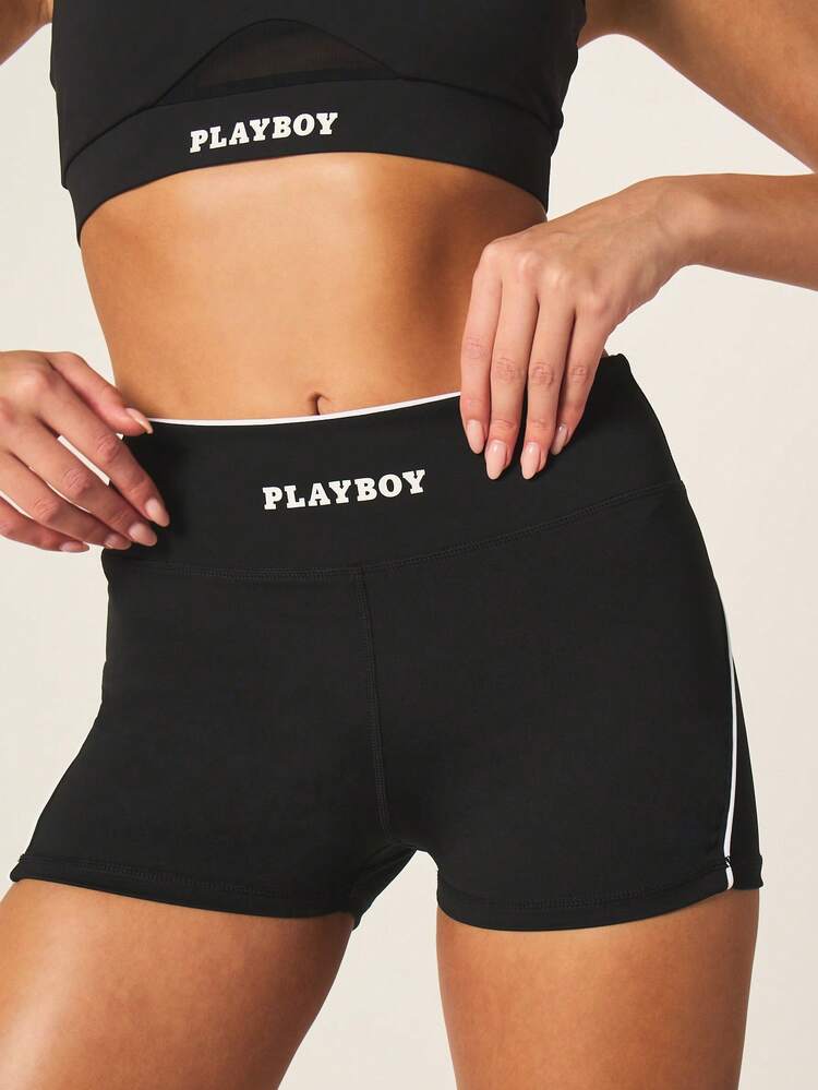 Missguided x Playboy High Waisted Cycling Shorts With White Stripes
