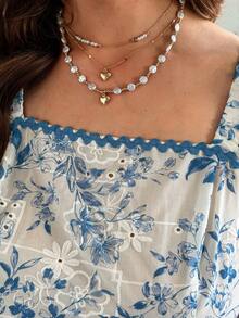 Ceyna 大码蓝色短袖收腰休闲优雅衬衫娃娃衫上衣夏季方领衬衫碎花上衣蓝色夏季上衣蓝色碎花上衣蓝白上衣刺绣印花上衣女士沙滩装保守上衣夏季娃娃衫女士上衣夏季可爱新款女士上衣夏季新品 - 藍色 - 查看 7