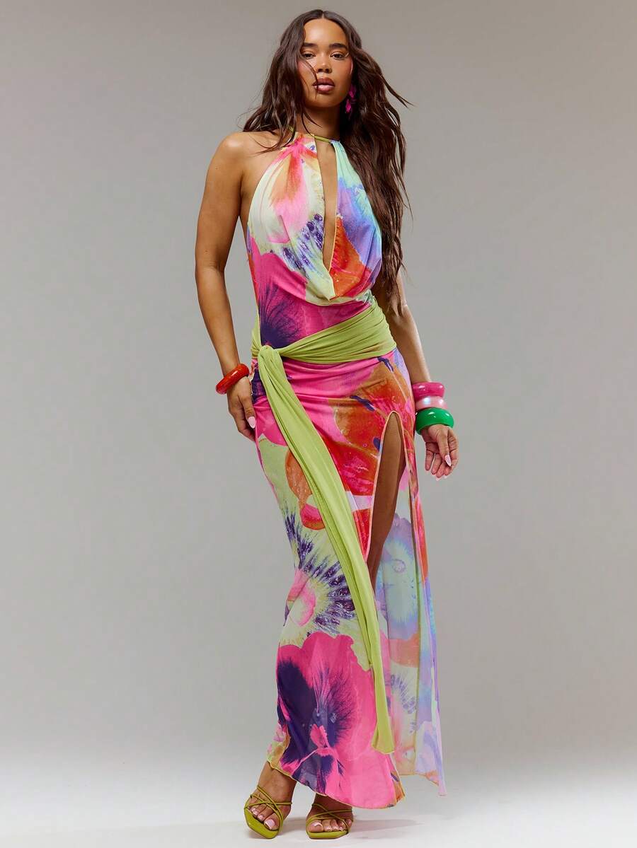 Musera Resort 露背吊带薄纱系带沙滩罩衫长裙泳装度假夏季旅行沙滩装 Casa Calypso 长裙 - 彩色 - 查看 1