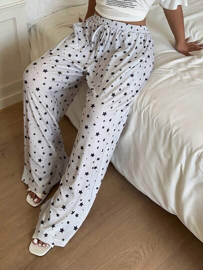 Dazy Plus Plus Size Casual Star Print Drawstring Waist Sleepwear Bottoms