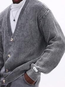 SUMWON Cárdigan de punto acanalado con botones, de manga larga y cuello en V, suéter casual de invierno para usar por capas - Azul Marino - Ver 4