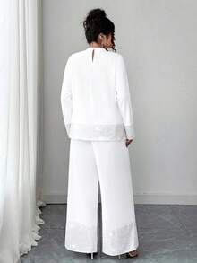 Elenzga 大码优雅串珠黑色两件套 - 白色 - 查看 2