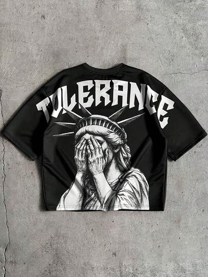 AXEPEAK 男士极简印花圆领短袖T恤