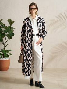 Airaco 女士翻领长袖几何印花优雅通勤夹克 - 彩色 - 查看 6