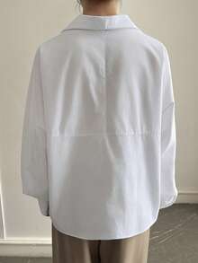 Livesso Women's White Solid Color Cotton Collared Shirt, Suitable For Commuting, Spring - White - View 2