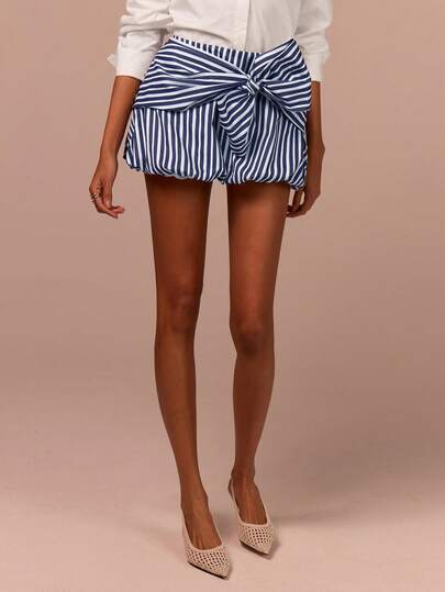 COSMINA Women's Bubble Skirt, Striped Skirt, Bow Skirt, Casual Skirt