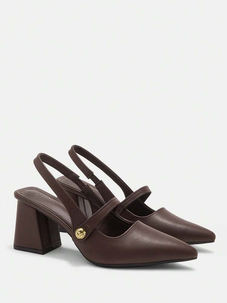 CUCCOO CURVES Women Shoes Wide Fit Pointed Thick High Heel Brown Belt Stylish And Comfortable Daily Commuter Versatile Fattened Women's High Heel Shoes Plus Size