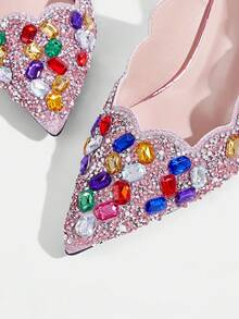 CUCCOO TILAWA Fashionable High Heels Designed For Women, Elegant Pointed Toe Style, Sexy Stiletto Heel Suitable For All Seasons, Shallow Backless With Rhinestone Decor Suitable For Various Stylish Outfits - Pink - View 5