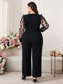 Ellevyn Bộ áo liền quần dài tay cổ chữ V thắt eo thời trang thanh lịch dành cho nữ cỡ lớn - Nhiều màu - Xem 3