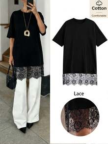 Siren Gaze 女士时尚纯色蕾丝边迷你连衣裙 - 黑色 - 查看 2