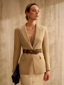 MOTF PREMIUM STRUCTURED LAPEL COLLAR BLAZER - Khaki - View 1