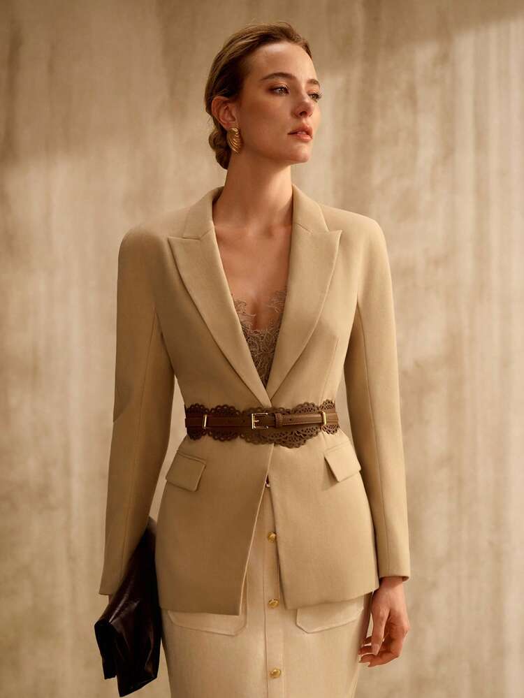 WOMEN'S VISCOSE LINEN BLEND FITTED WAIST BLAZER, SPRING/SUMMER