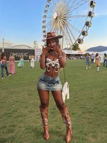 SHEIN SXY 女士休闲百搭短款牛仔 A 字迷你裙 - 藍色 - 查看 5