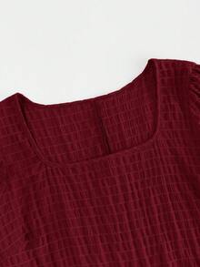 SHEIN VCAY Plus Size Plain Simple Short Sleeve Shirt - Red - View 3