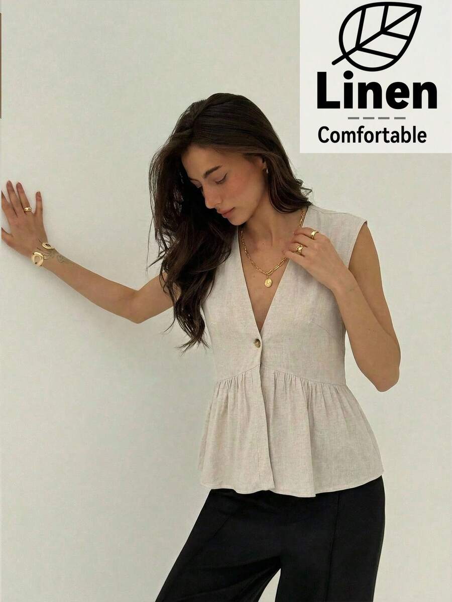 Aloruh Áo blazer linen nữ mùa xuân/hè mới, thiết kế cổ chữ V sâu, áo vest thanh lịch thường ngày cho nữ, trang phục mùa hè cho nữ, quần áo mùa hè, trang phục nghỉ hè, áo mùa hè, áo kiểu mùa hè cho nữ, áo sơ mi cho nữ, áo kiểu nữ, áo sơ mi thanh lịch cho quý cô, trang phục mùa hè, trang phục mùa hè cho nữ, trang phục thường ngày cho nữ, trang phục mùa hè cho nữ, áo cho nữ mùa hè, áo và áo kiểu cho nữ, trang phục mùa xuân cho nữ, áo mới nhất cho nữ, áo peplum cho nữ, áo linen cho nữ, áo peplum cho nữ, trang phục thường ngày cho nữ, thanh lịch - Màu be - Xem 1