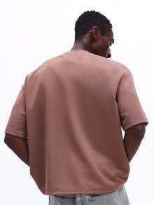 SUMWON NYC Urban Boxy Fit Printed Crew Neck Short Sleeve T-Shirt Casual Streetwear Oversized Tee - Brown - View 2