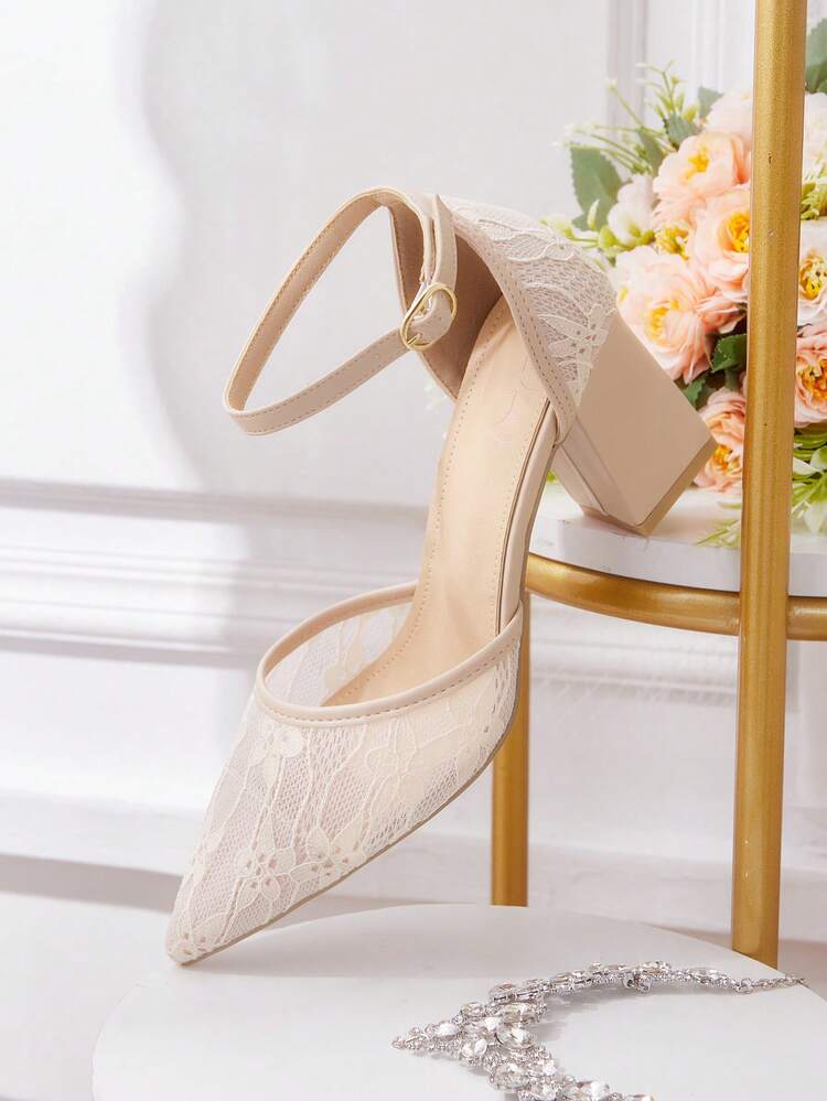 CUCCOO HITCHD Women's Elegant Solid Color Lace High Heel Pumps For Christmas Elegant Shoes Wedding Shoes Summer Shoes Bride Shoes