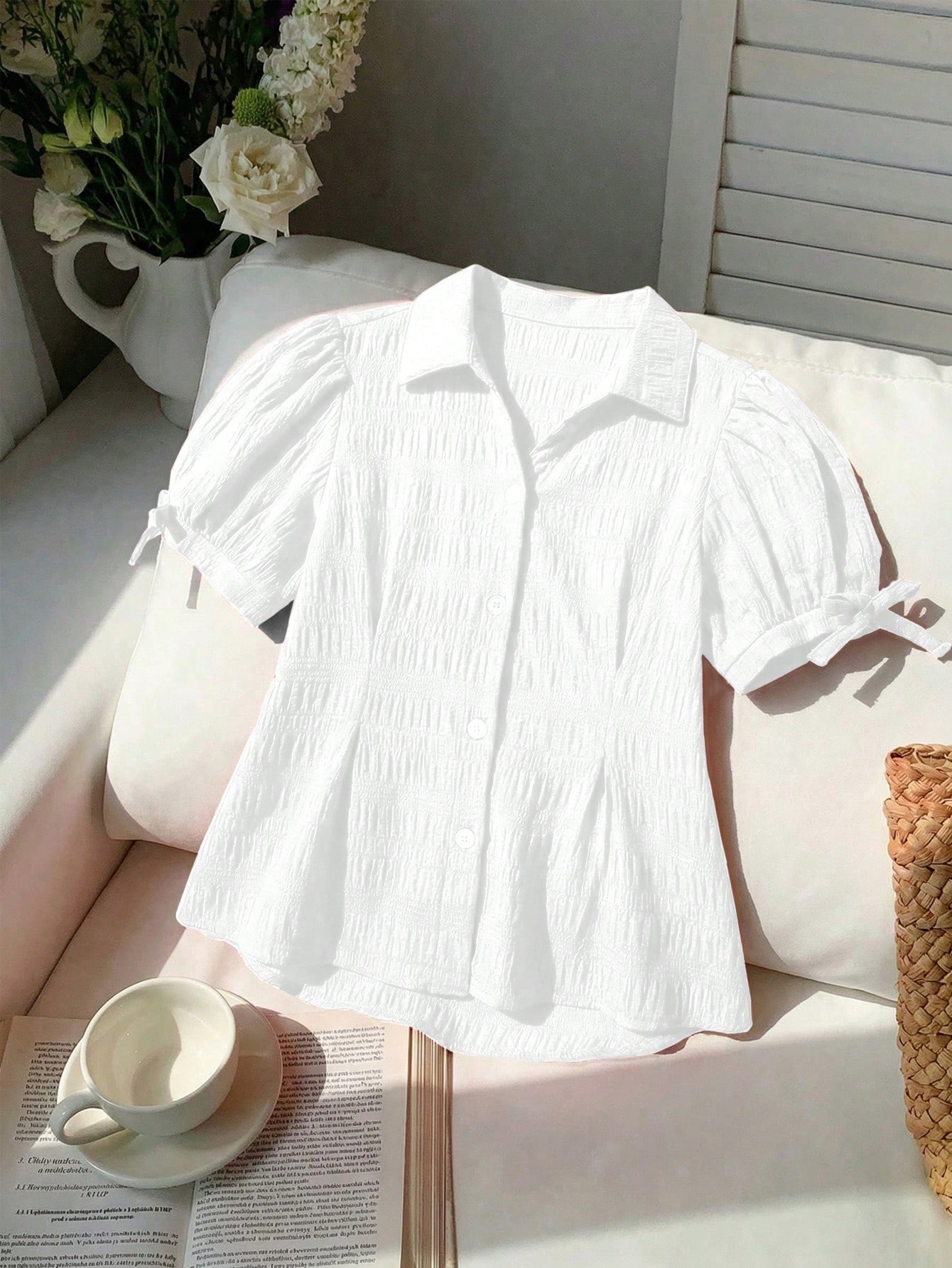 SHEIN ملابس علوية بأكمام منتفخة وذيل مكرمل للبنات...