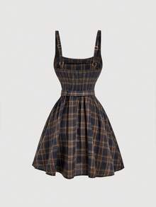 SHEIN MOD 海军蓝格子迷你连衣裙 - 藏蓝色 - 查看 5