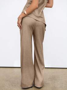 Aloruh Bộ đồ nữ màu trơn tối giản, chất liệu giả lanh, thích hợp cho công sở. - Màu Khaki - Xem 4