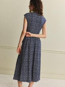 Écloséra French Retro Shirt Dress, Women's Tie-Waist Cardigan Long Dress, Women's Beach Dress, Women's Elegant Dress, Women's Vacation Outfit, Women's Holiday Outfit, Women's Long Casual Dress, Women's Elegant Party Dress, Women's Beach Dress, Women's Navy Blue Dress, Women's Floral Dress. French Dresses For Women Summer Dress Polkadot Dress Polka Dot Dresses For Women Midi Summer Dresses For Women - Navy Blue - View 6