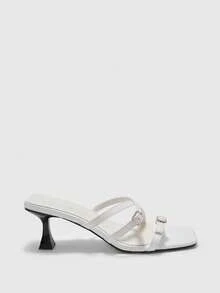 CUCCOO BIZCHIC Sandalias de tacón alto de primavera y verano con palabra elegante y de temperamento para mujer, nuevas, de moda simple y versátiles con punta abierta - Blanco roto - Ver 2