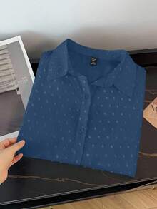 GlowEve CURVE Plus Size Summer Casual Solid Color Textured Shirt - Blue - View 5
