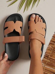 SHUZIA Sandal đế cao kép có quai ngang hình chữ H dành cho nữ. - màu nâu - Xem 2