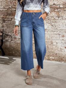 EMERY ROSE Women's Straight Leg Casual Summer Versatile Jeans With Pockets - Blue - View 4