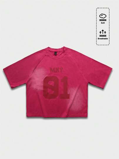 ROMWE MEN 男士圆领字母数字印花休闲百搭日常短袖T恤