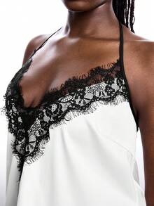 SHEIN EZwear 大码蕾丝缎面拼接吊带背心，休闲度假风 - 白色 - 查看 7