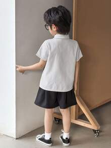 SHEIN Little Byeori Young Boys Casual Striped Shirt/Shorts 2 Pieces Set - Multicolor - View 2