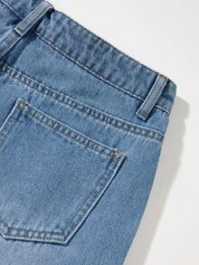 GlowEve Casual Washed Ditsy Floral Embroidered Wide-Leg Jeans - Blue - View 7